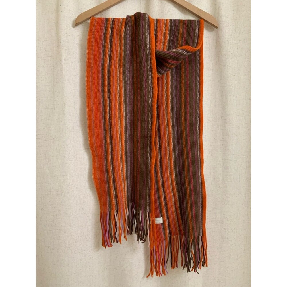 The Scarf Company Scotland 100% Lambswool Striped Fringe Scarf in Orange Multi